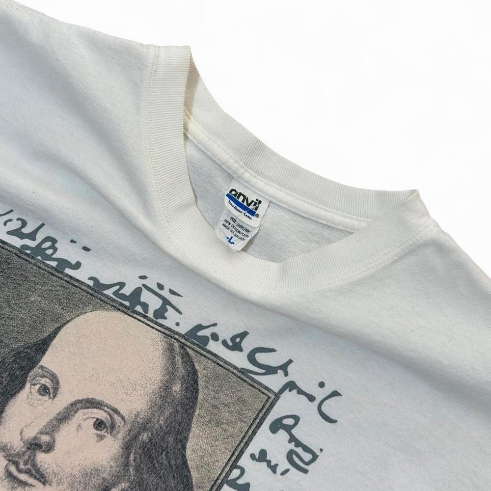 Vintage 90s Y2K William Shakespeare Poetry Author Playwright Quote T-shirt L - Picture 3 of 8